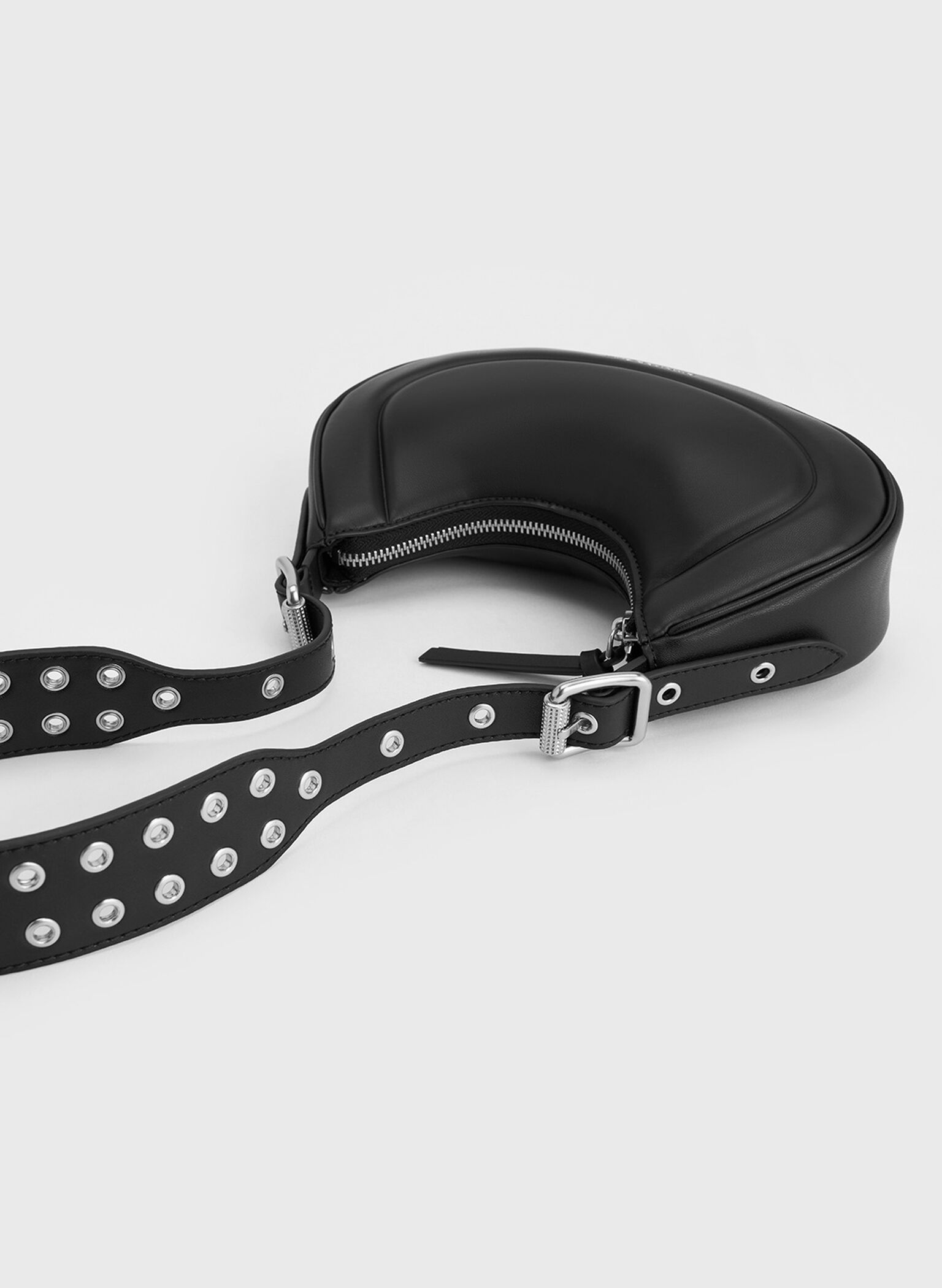Petra Grommet-Strap Curved Shoulder Bag, Noir, hi-res
