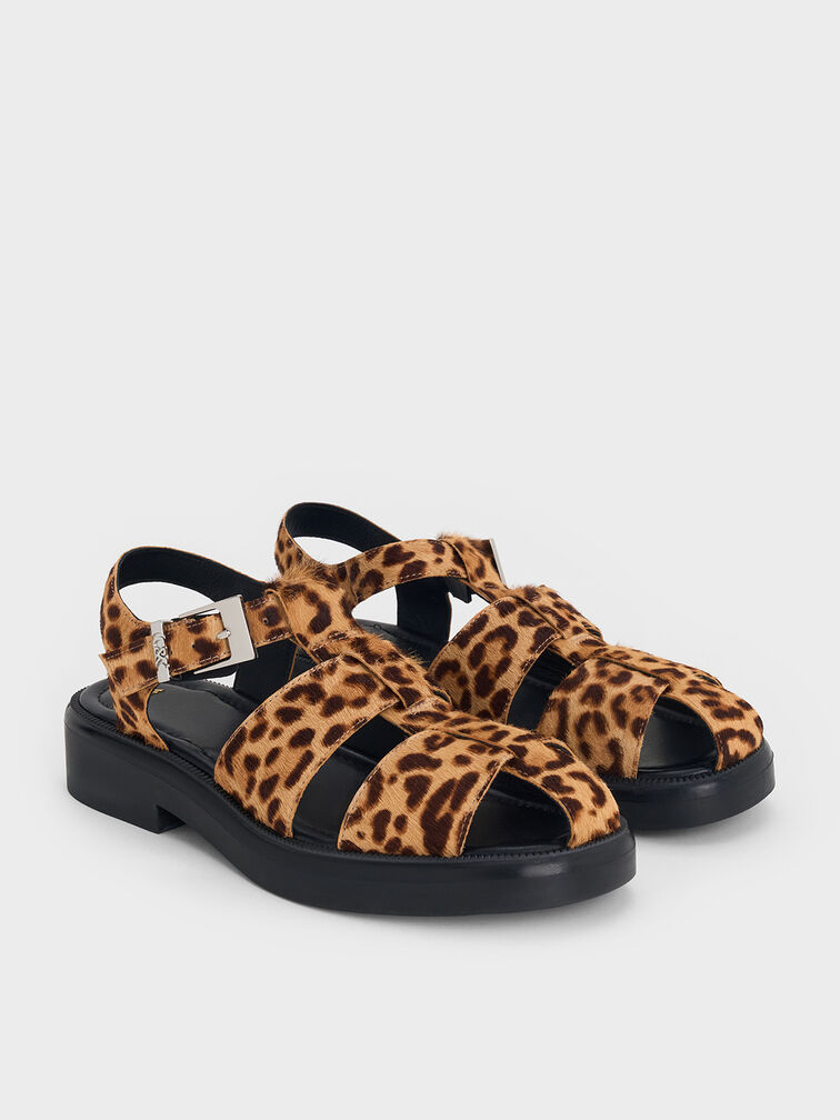 Sandalias tipo pescador texturizadas con estampado de leopardo, Multicolor, hi-res