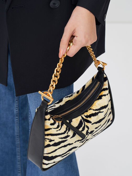 Minta Tiger Print Chain-Link Hobo Bag, Multi, hi-res