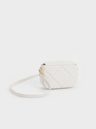 Mini bolso acolchado con cadena gruesa Danika, Blanco, hi-res