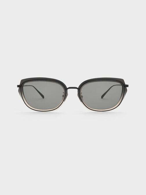 Metallic Rim Geometric-Frame Sunglasses, Black, hi-res