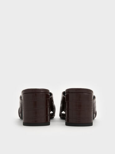 Georgina Croc-Effect Crossover-Strap Blade-Heel Mules, Animal Print Brown, hi-res