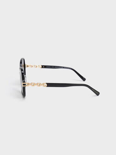 Chain-Link Oversized Butterfly Sunglasses, Black, hi-res