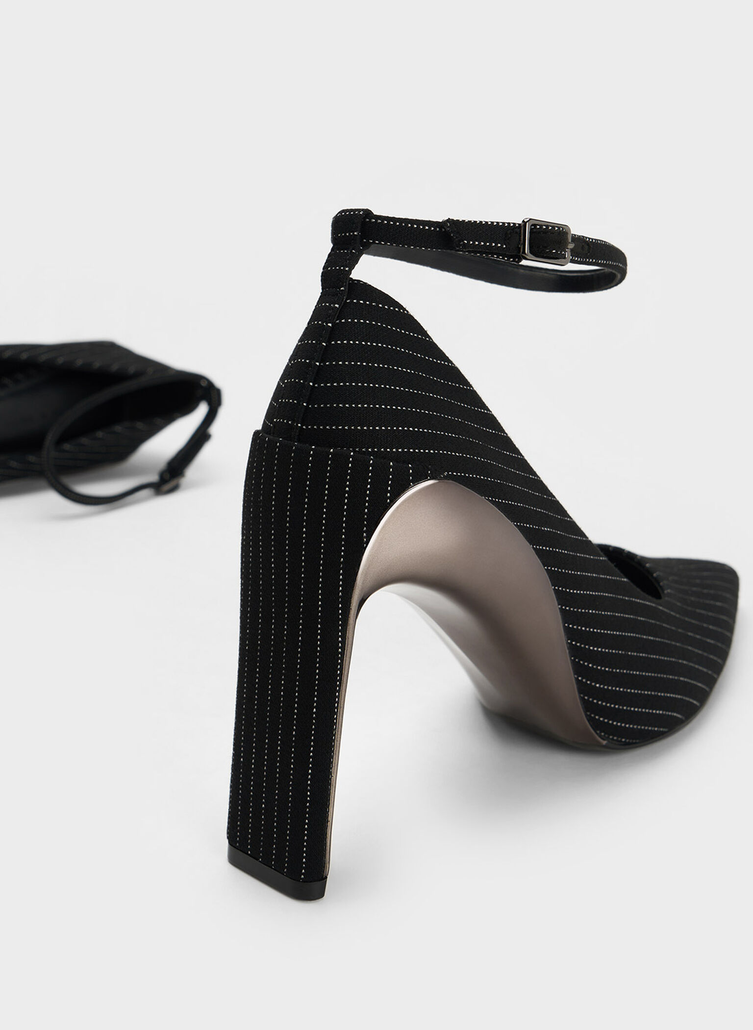 Devon Striped Metallic Blade-Heel Pumps, Dark Grey, hi-res