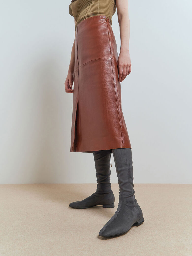 Textured Thigh High Boots, Dark Grey, hi-res