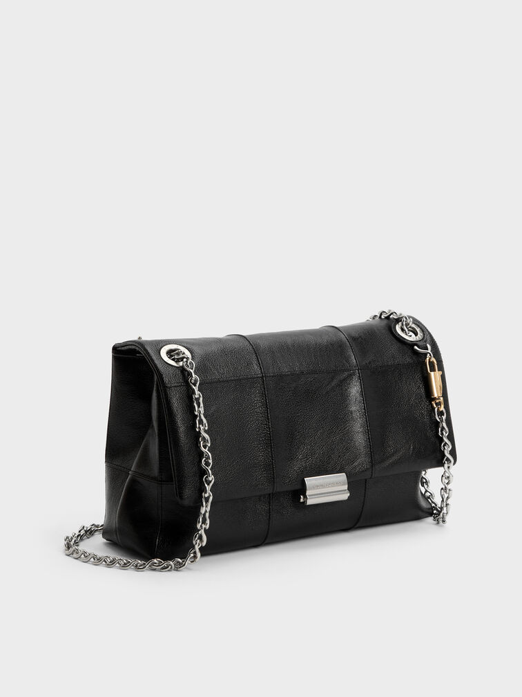 Delfina Quilted Chain-Strap Shoulder Bag, Black, hi-res