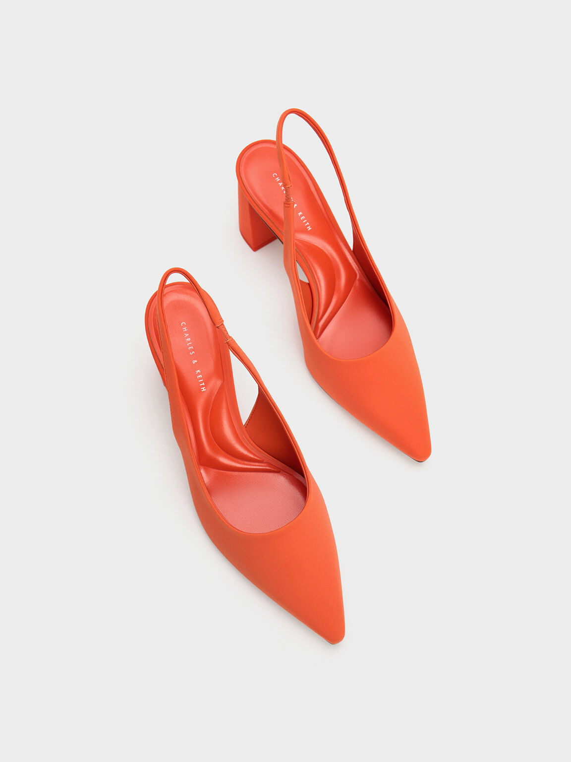 Trapeze Heel Slingback Pumps, Orange, hi-res