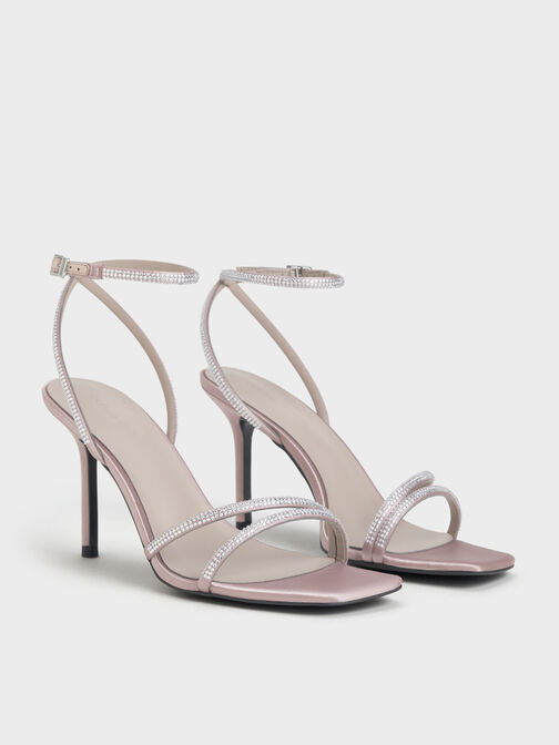 Satin Crystal-Embellished Stiletto-Heel Sandals, Mauve, hi-res