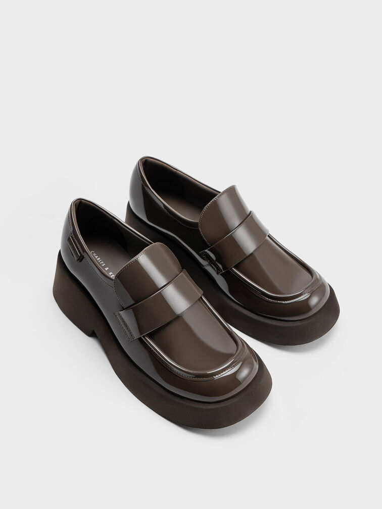 Giselle Strap Chunky Patent Loafers, Brown, hi-res