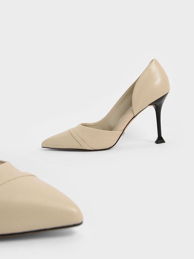 Leather Sculptural Heel Half D'Orsay Pumps, Chalk, hi-res