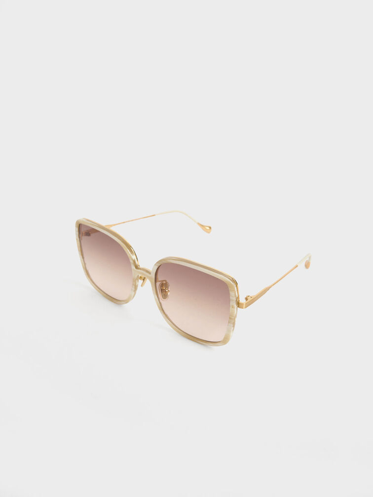 Recycled Acetate Oversized Square Sunglasses, Cream, hi-res