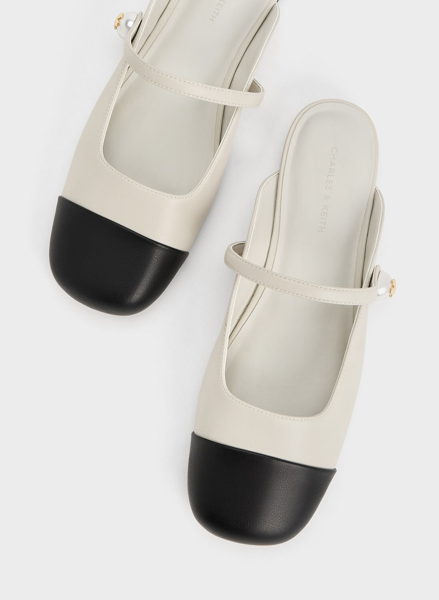 Mules planos con perlas, Blanco tiza, hi-res