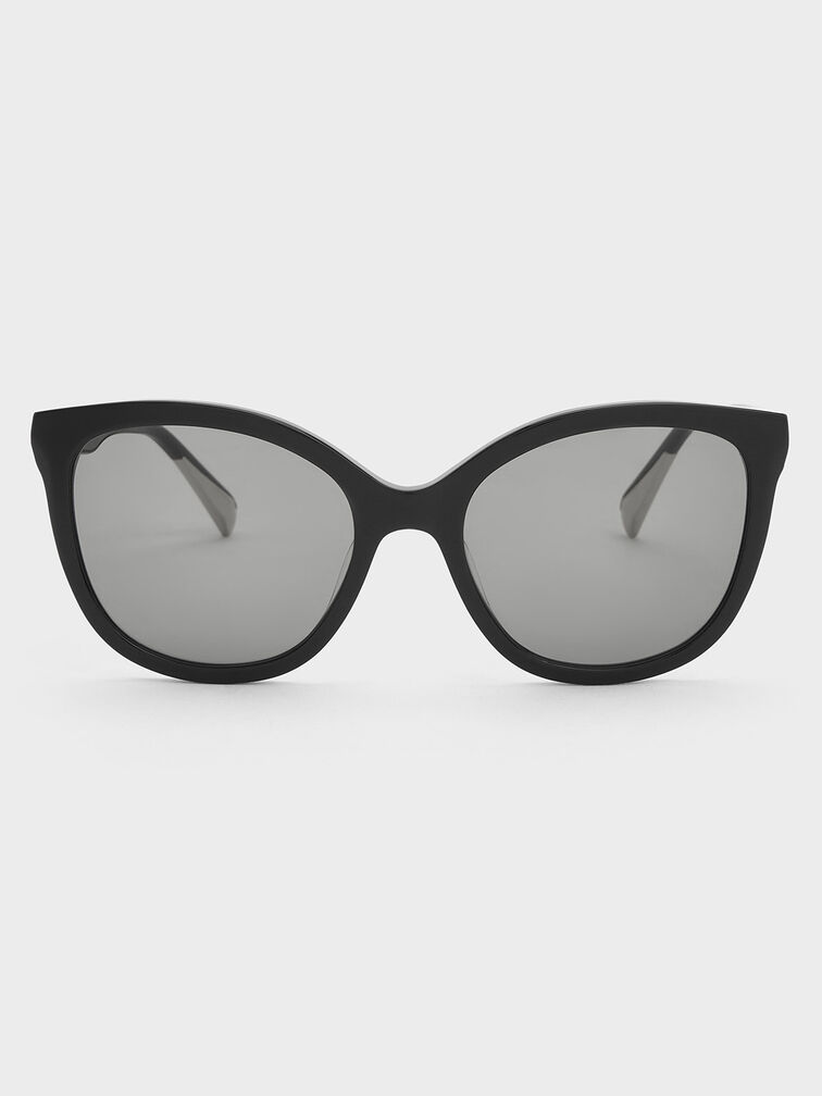 Recycled Acetate Oval Sunglasses, Black, hi-res