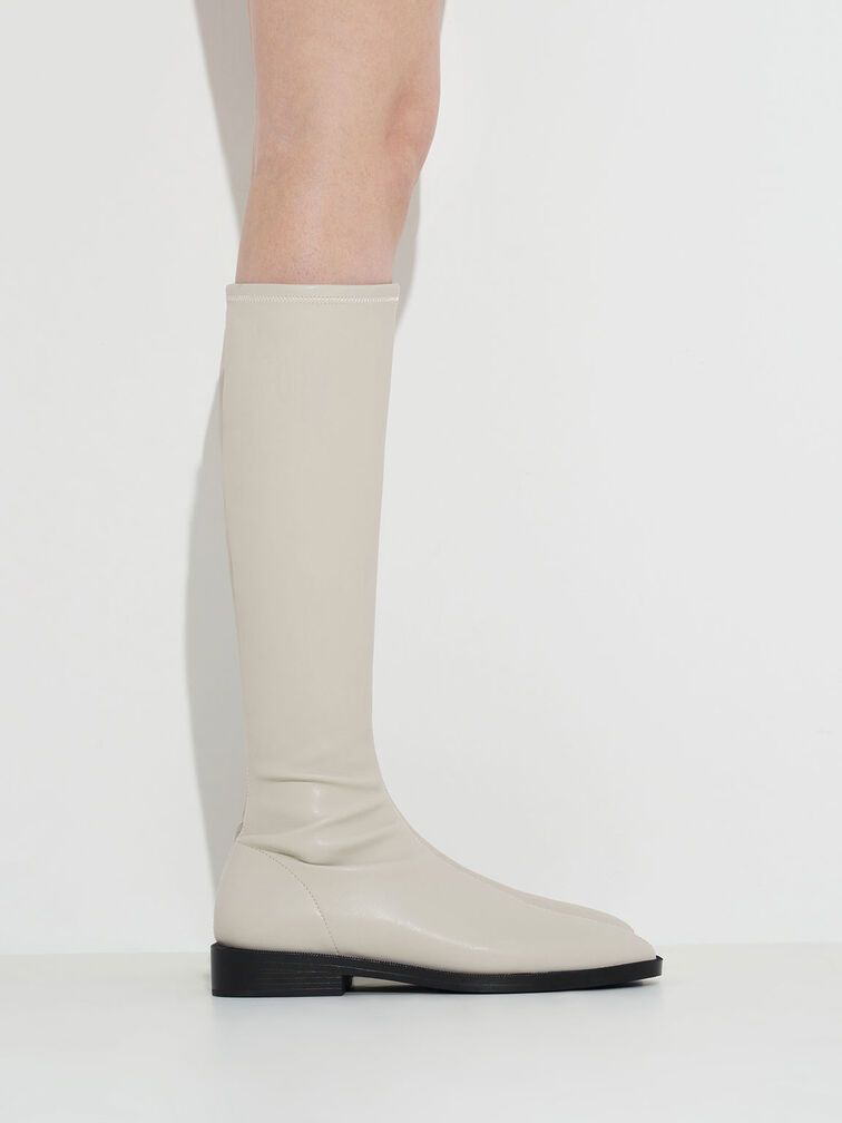 Sasky Knee High Flat Boots, Chalk, hi-res