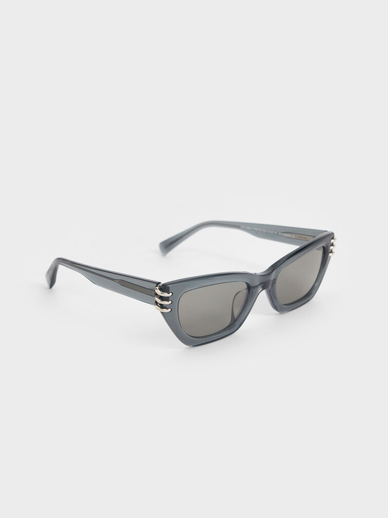 Gafas de sol cat-eye anguladas de acetato reciclado con detalles met�licos, Azul marino, hi-res