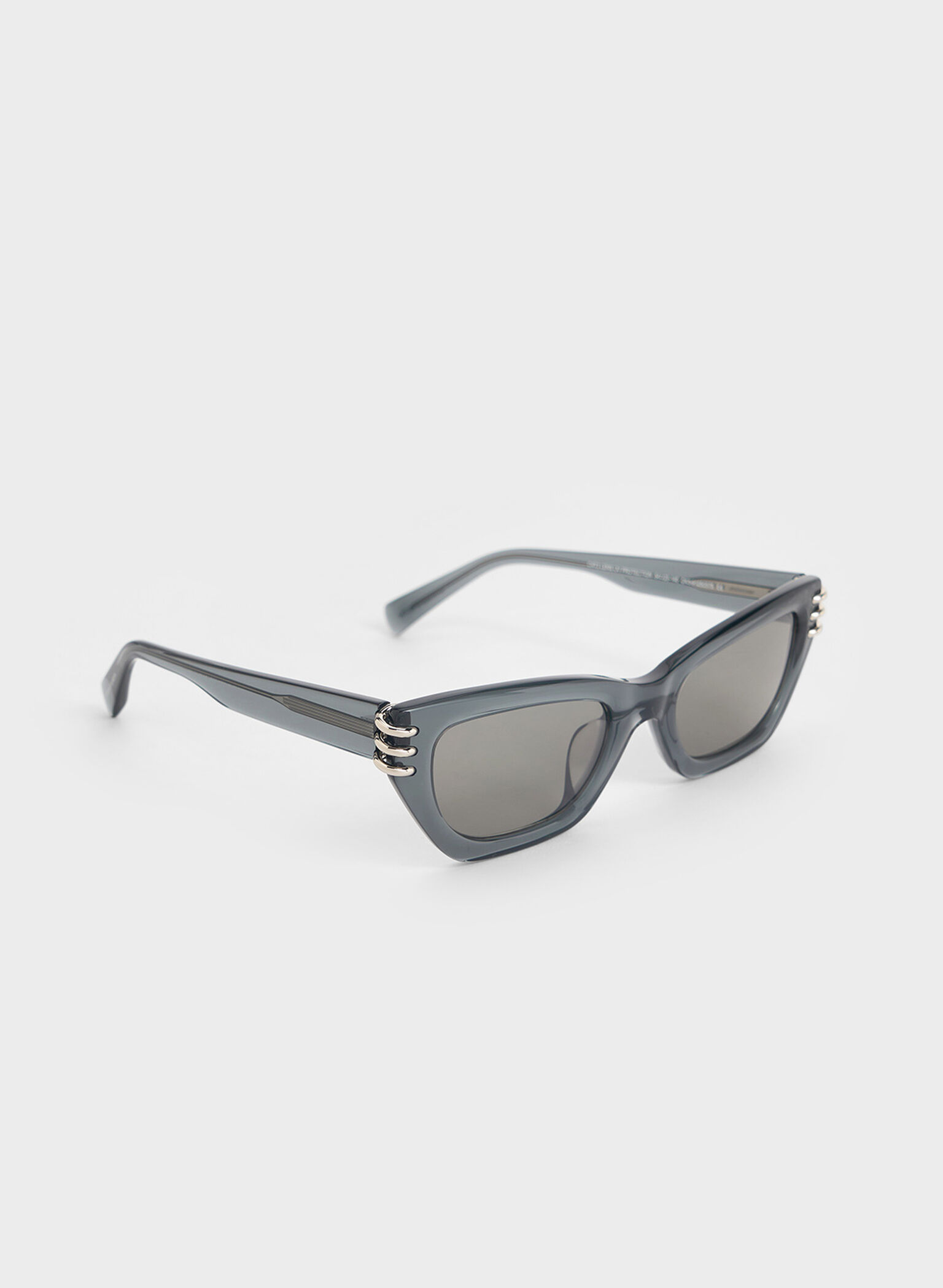 Recycled Acetate Metallic-Accent Angular Cat-Eye Sunglasses, Navy, hi-res