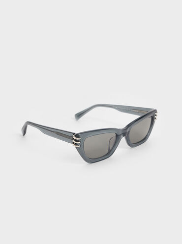 Gafas de sol cat-eye anguladas de acetato reciclado con detalles met�licos, Azul marino, hi-res