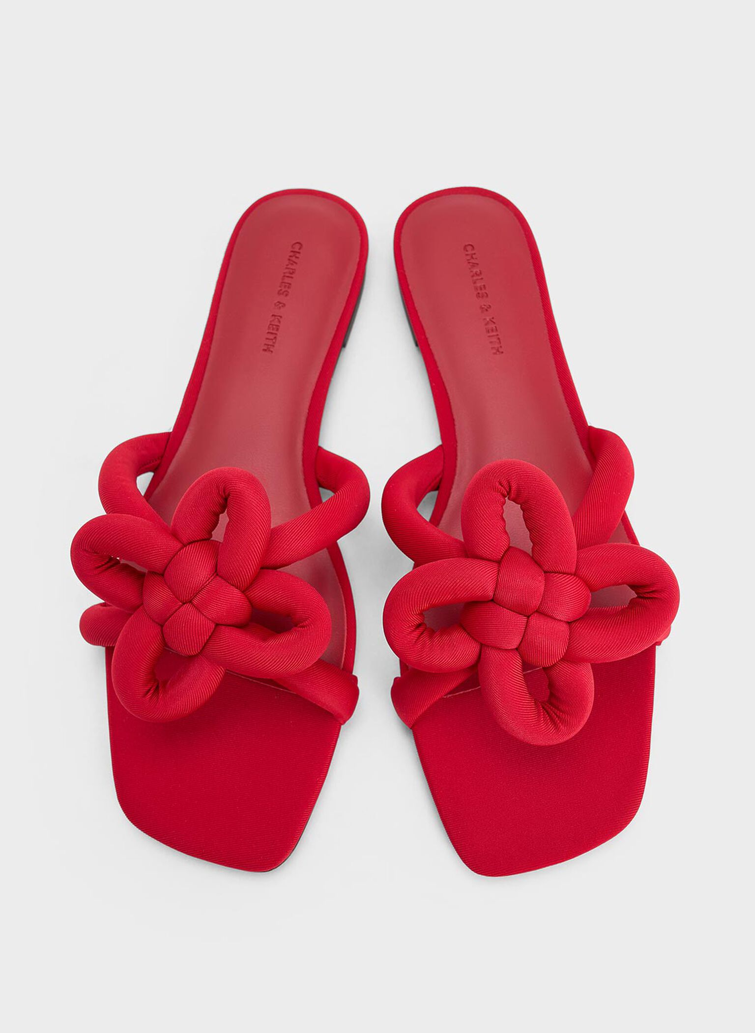 Clover-Knot Slide Sandals, Red, hi-res
