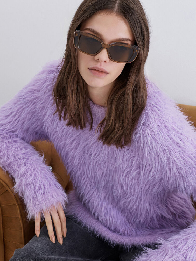 Lunettes de soleil papillon en ac&eacute;tate recycl&eacute; &agrave; d&eacute;tail m&eacute;tallique Alix, Chestnut Brown, hi-res