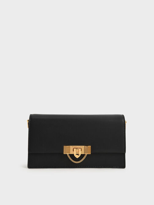 Tallulah Metallic Push-Lock Wallet, Black, hi-res