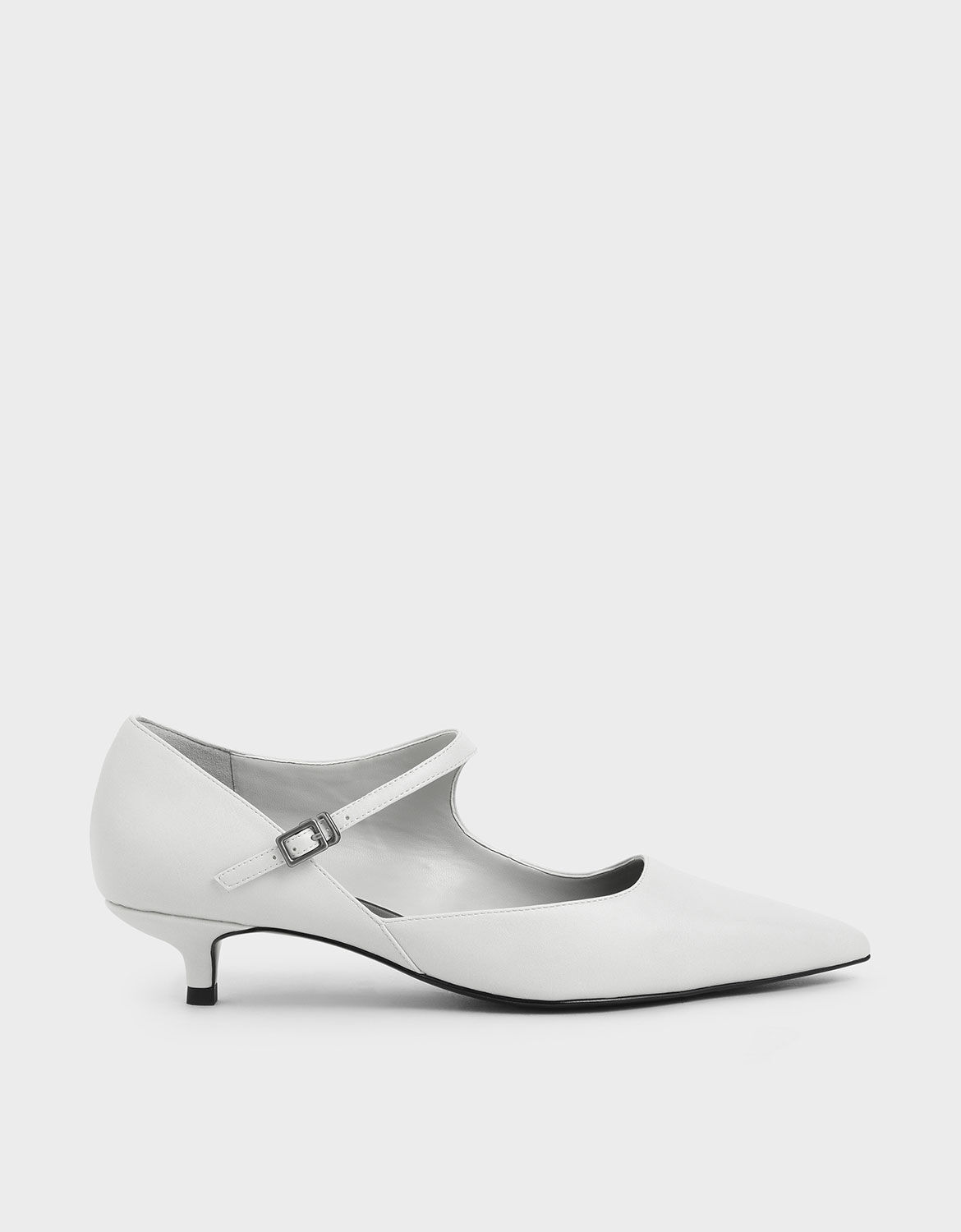 White Asymmetric Mary Jane Kitten Heels 