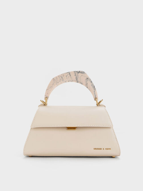 Marlin Acrylic Handle Trapeze Bag, Beige, hi-res
