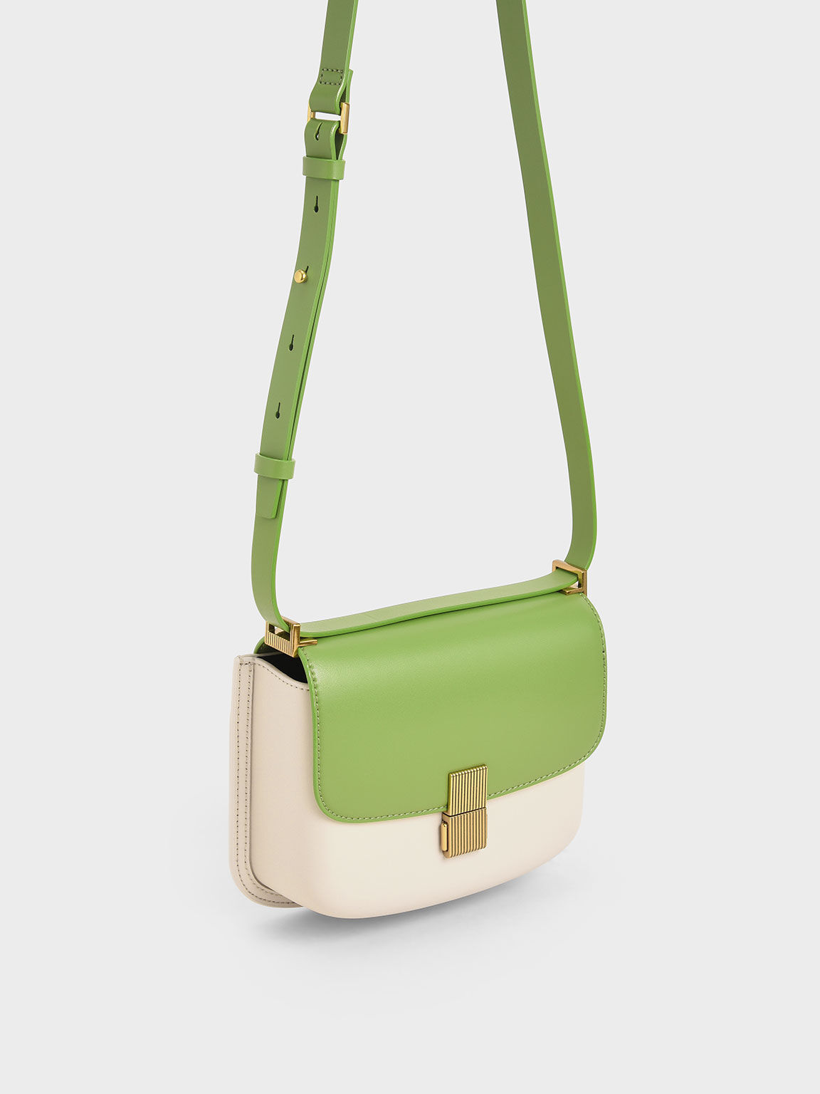 Metallic Push-Lock Shoulder Bag, Green, hi-res