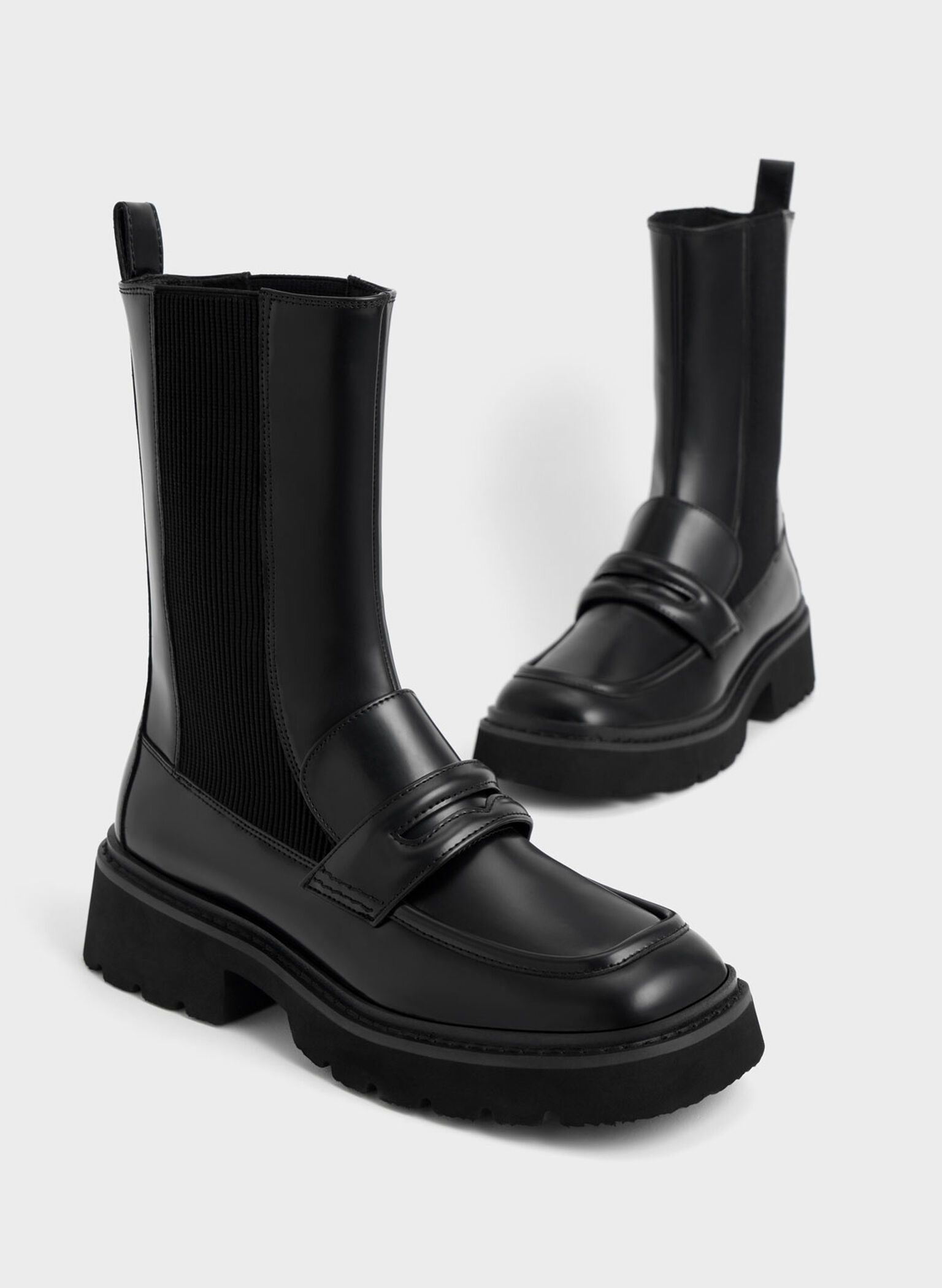 Black Penny Loafer Chelsea Boots CHARLES & KEITH US