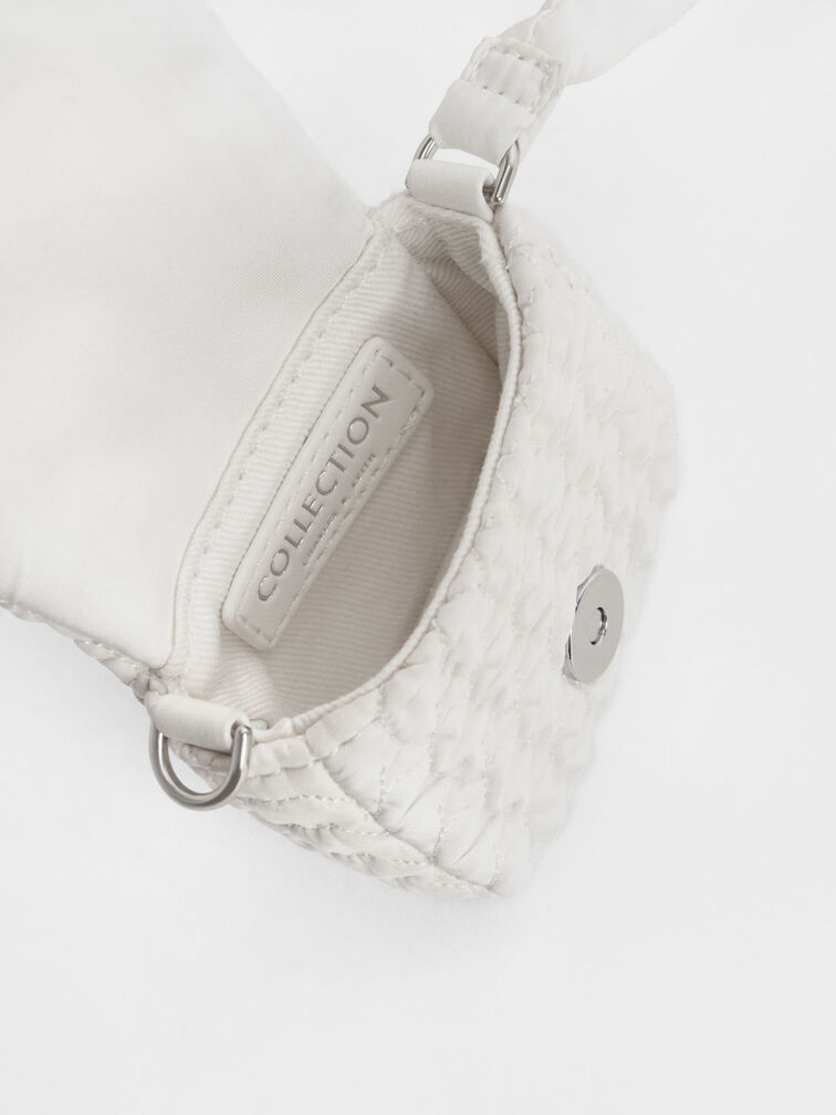 Nylon Ruched Mini Bag, White, hi-res