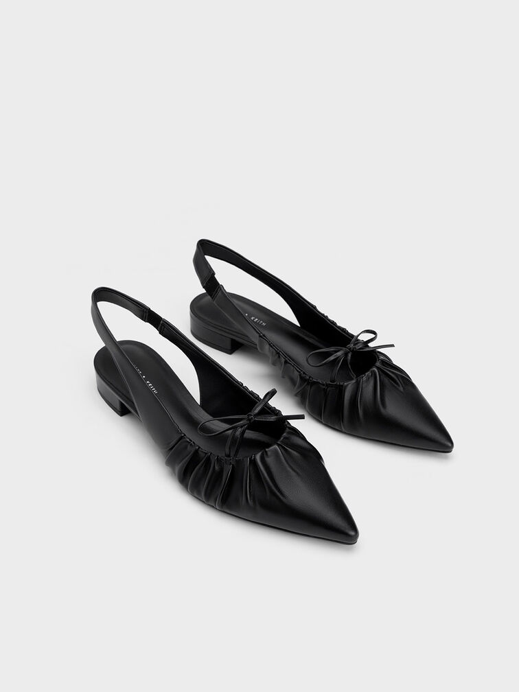 Black Bow Ruched Slingback Flats - CHARLES & KEITH US