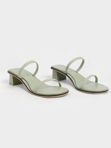 Strappy Trapeze Heel Mules, Sage Green, hi-res