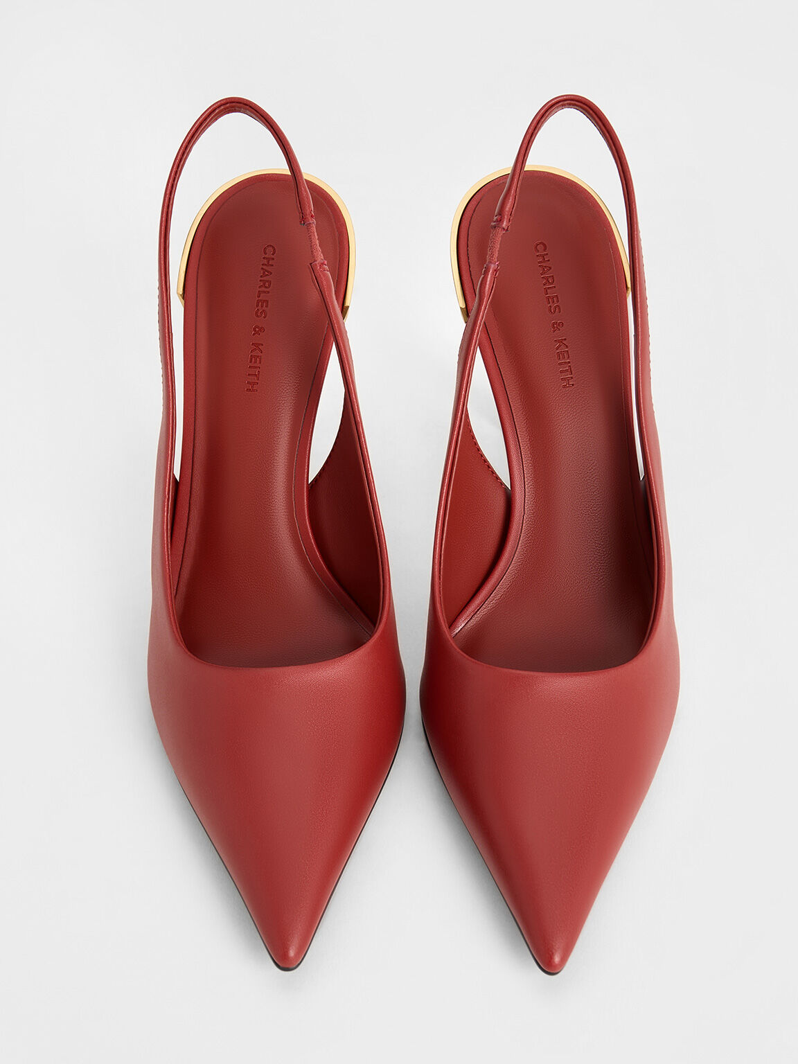Brick Metallic-Heel Pointed-Toe Slingback Pumps - CHARLES & KEITH  International