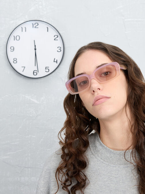 Aubrey Rectangular Recycled Acetate Sunglasses, Jelly Pink, hi-res
