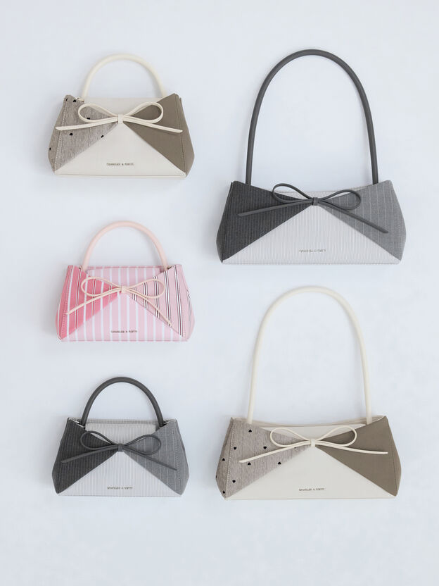 Hazel Striped Bow Panelled Top Handle Bag, Light Pink, hi-res