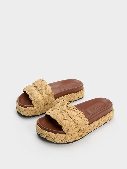 Tali Raffia Braided Slides, Dark Brown, hi-res