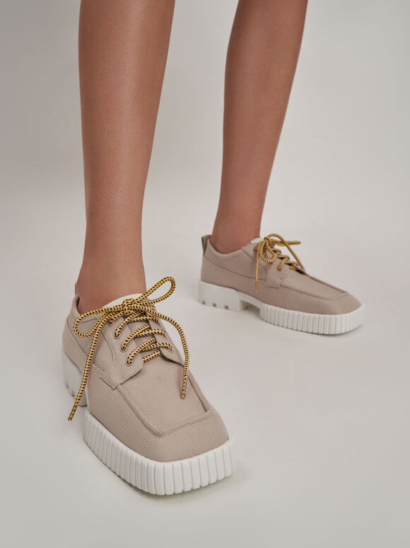 Recycled Polyester Low-Top Sneakers, Beige, hi-res