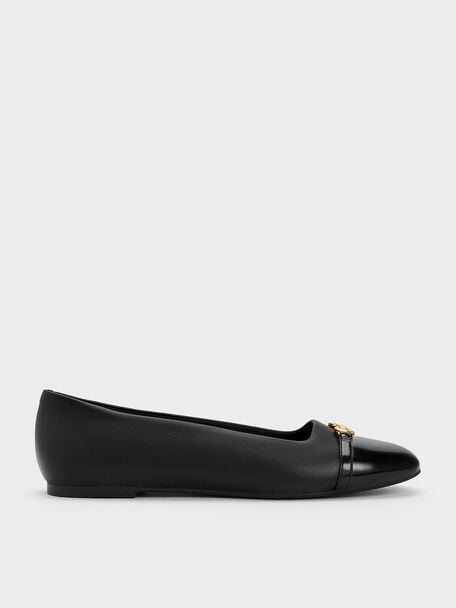 Metallic Accent Ballerinas, Black, hi-res