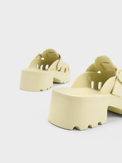 Mae Buckled Platform Mules, Butter, hi-res