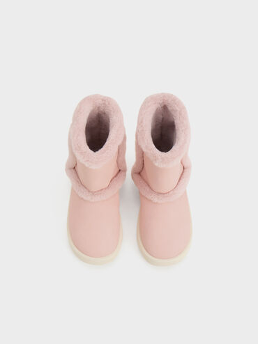 Girls' Fur-Trim Textured Ankle Boots, Blush, hi-res