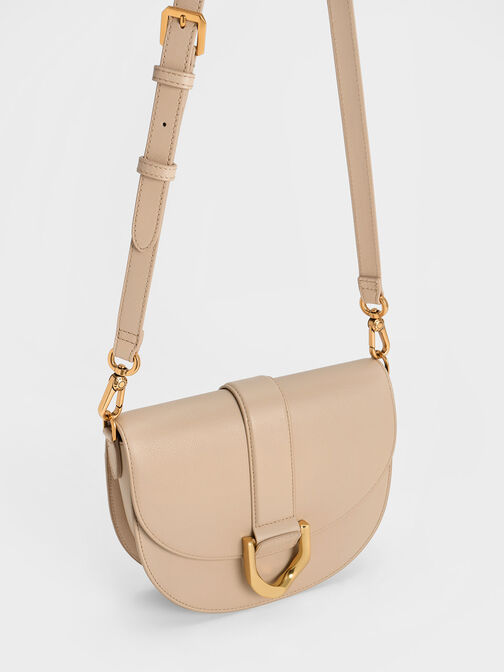 Gabine Leather Saddle Bag, Beige, hi-res
