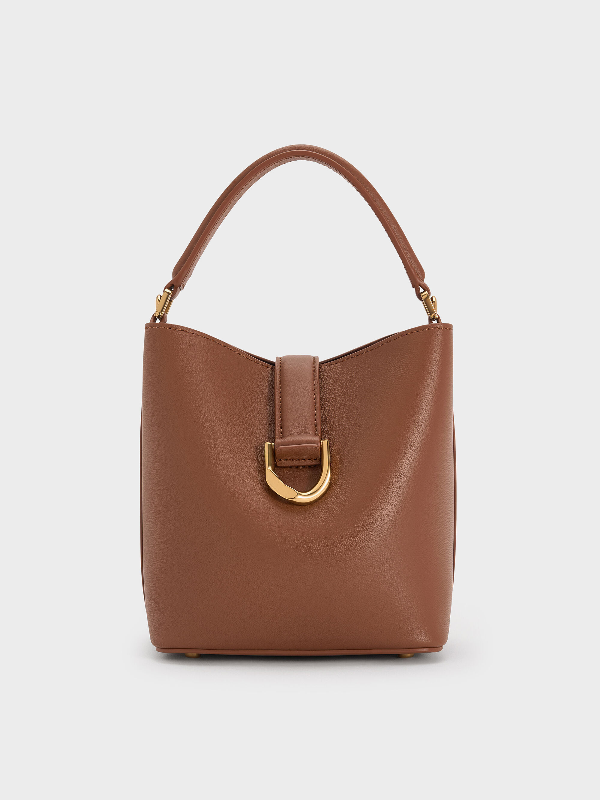 CARBOTTE ブラウンレザー ハンドバッグ Chocolate Gabine Leather Belted Top-Handle Bucket Bag - Chocolate