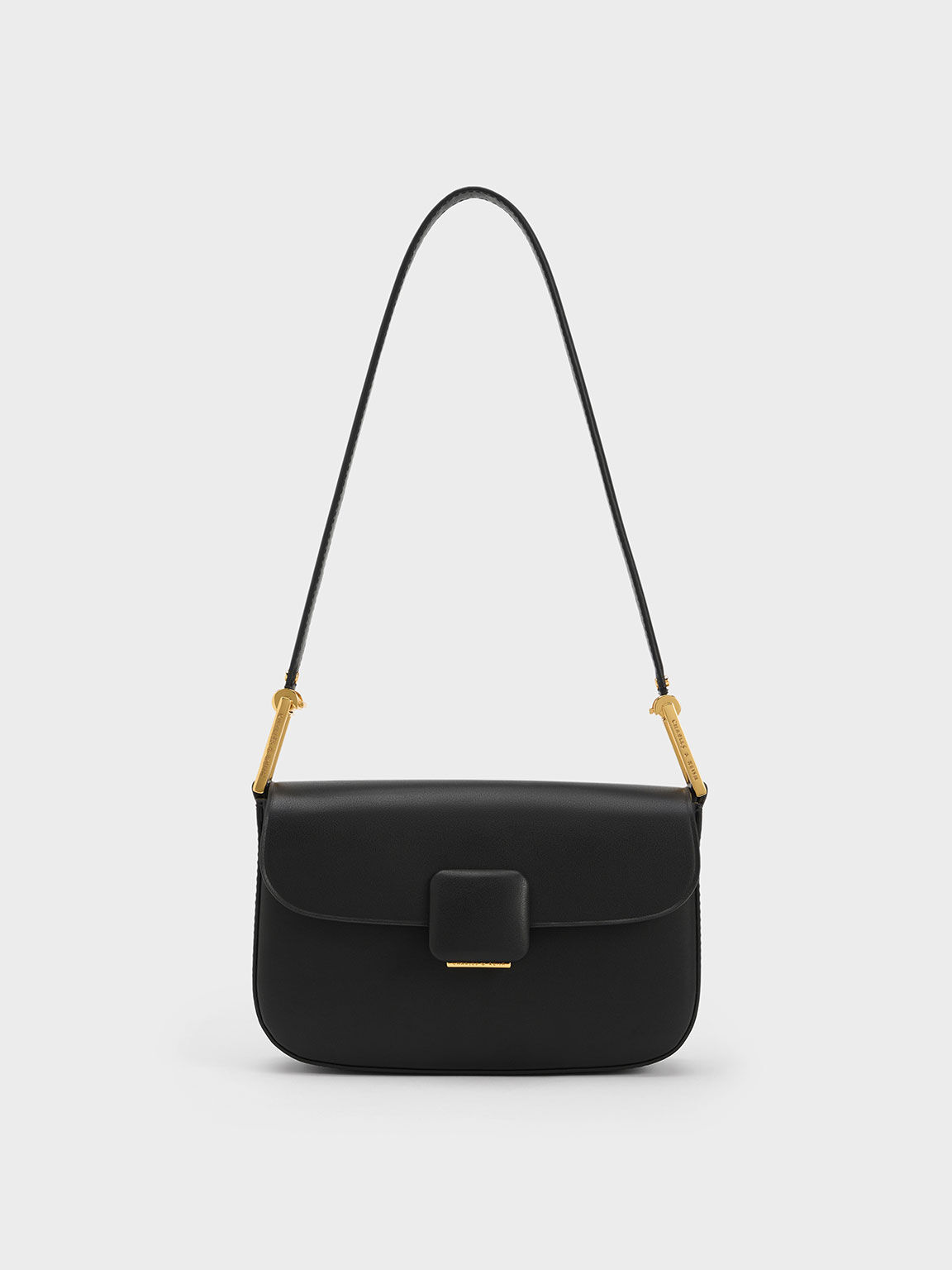 Black Koa Square Push-Lock Shoulder Bag