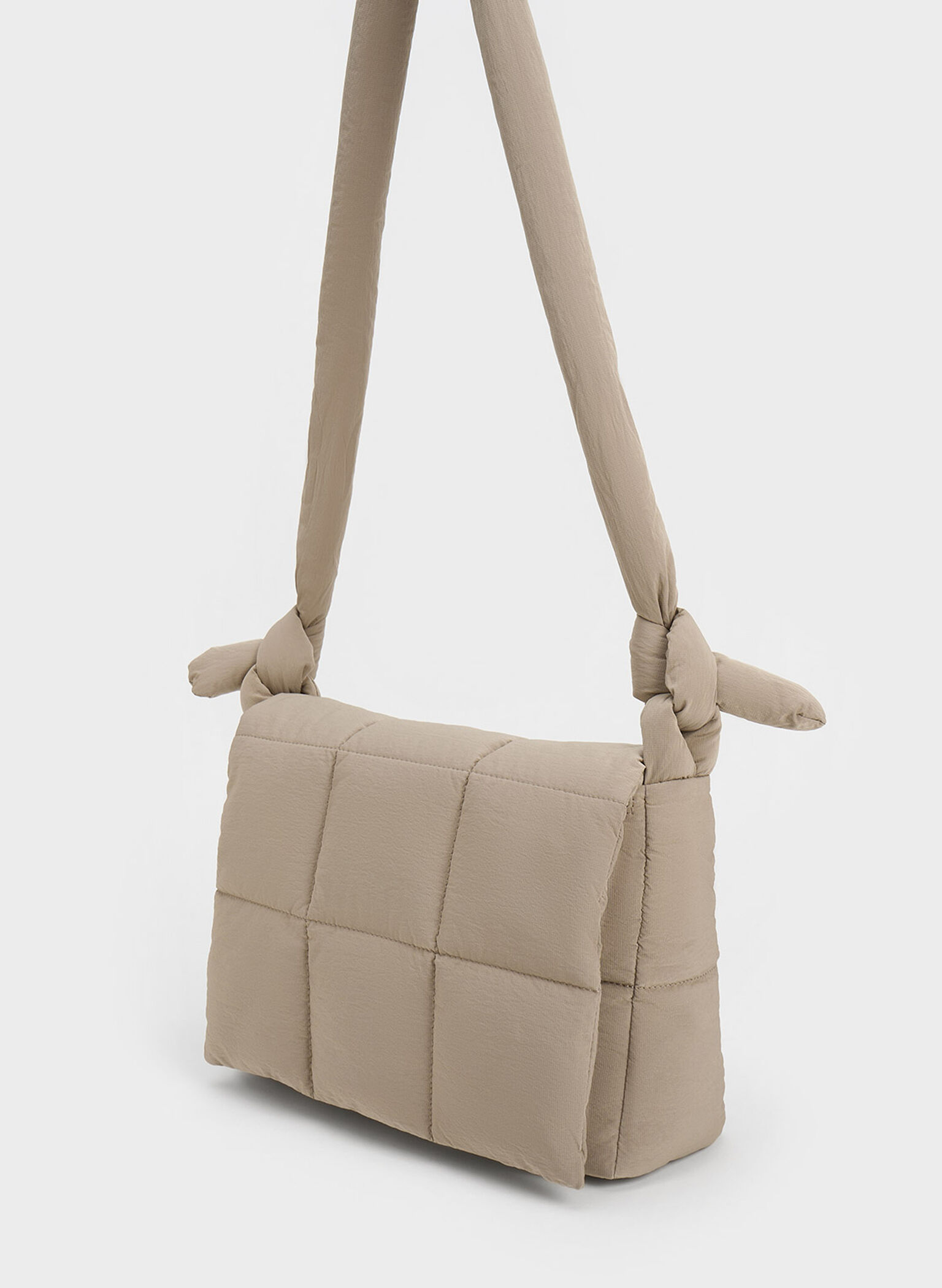 Errya Nylon Quilted Puffy Crossbody Bag, Taupe, hi-res