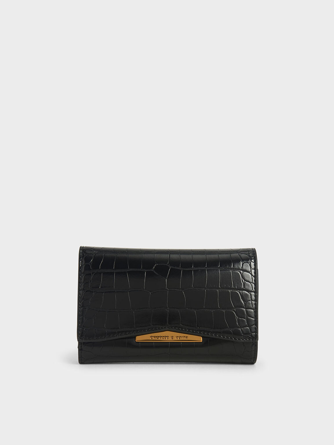 Metallic Accent Short Wallet, Black, hi-res