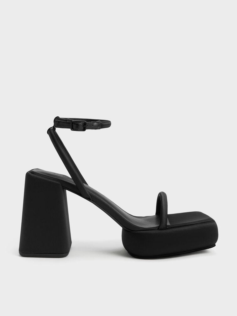 Lucile Satin Platform Sandals, Black, hi-res