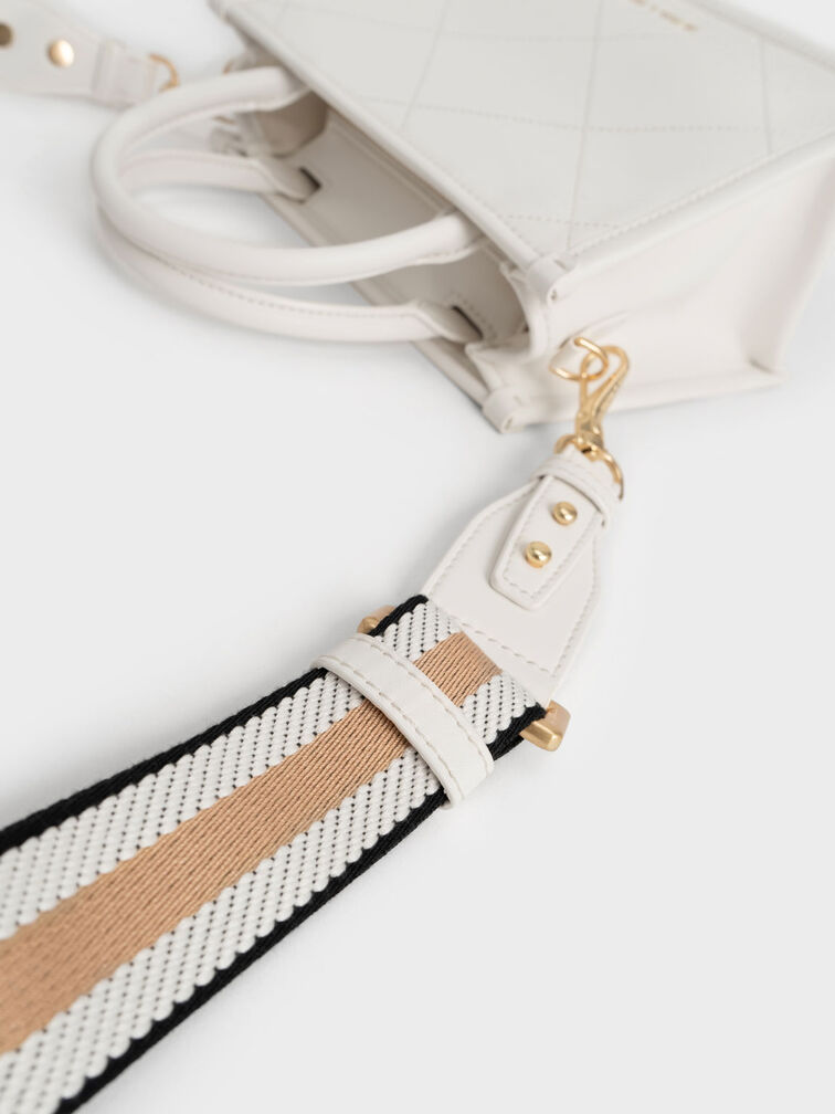 Bolso tote acolchado con doble asa Celia, Blanco, hi-res