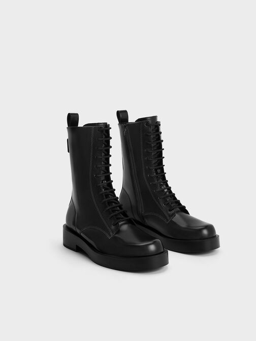 Lace-Up Calf Boots, Black Box, hi-res