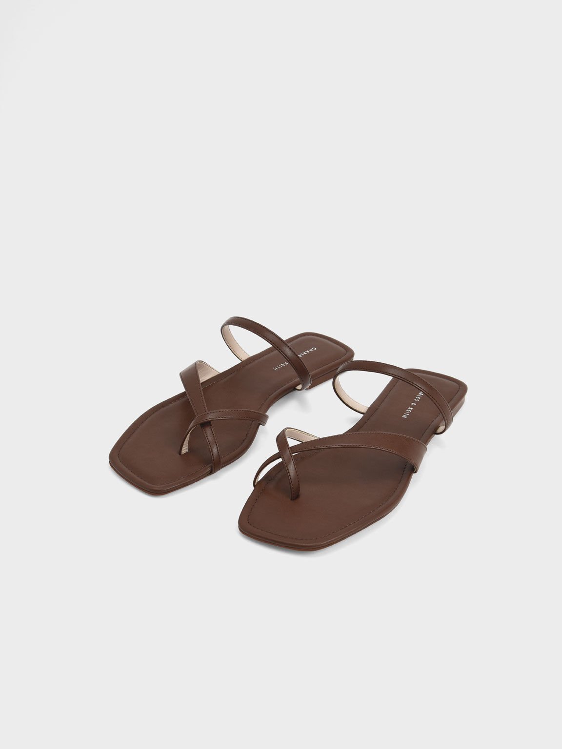 Toe-Loop Slide Sandals, Brown, hi-res