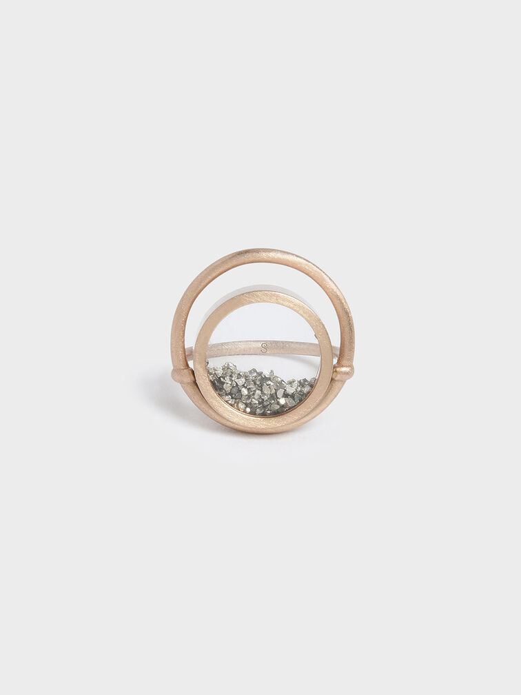 Silver Sparkling Sandstone Floating Locket Ring, Gold, hi-res