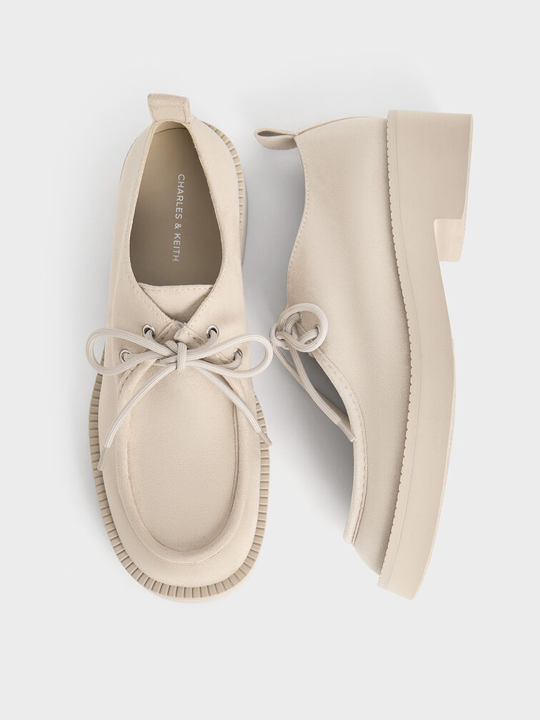 Faux Suede Lace-Up Chunky-Sole Derbys, Beige, hi-res